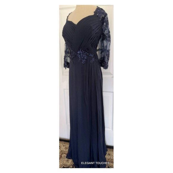 Women's Plus Evening Gown Sequined Lace Dress 20W Navy Blue Ruched Slimming 2XL - Picture 3 of 16
